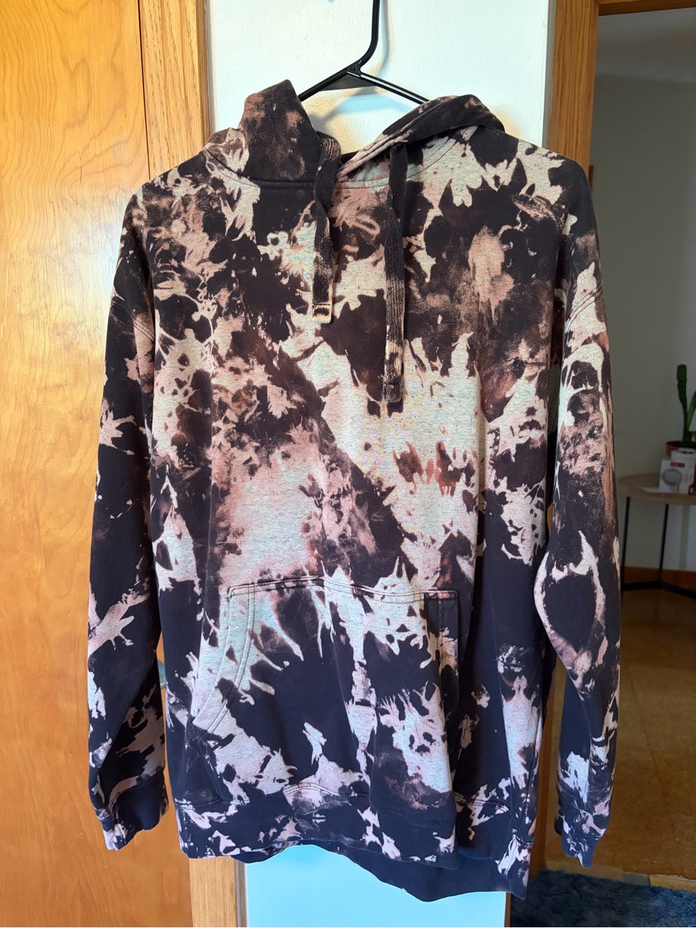 Custom Bleach-Effect Black and Tan Tie-Dye Hoodie